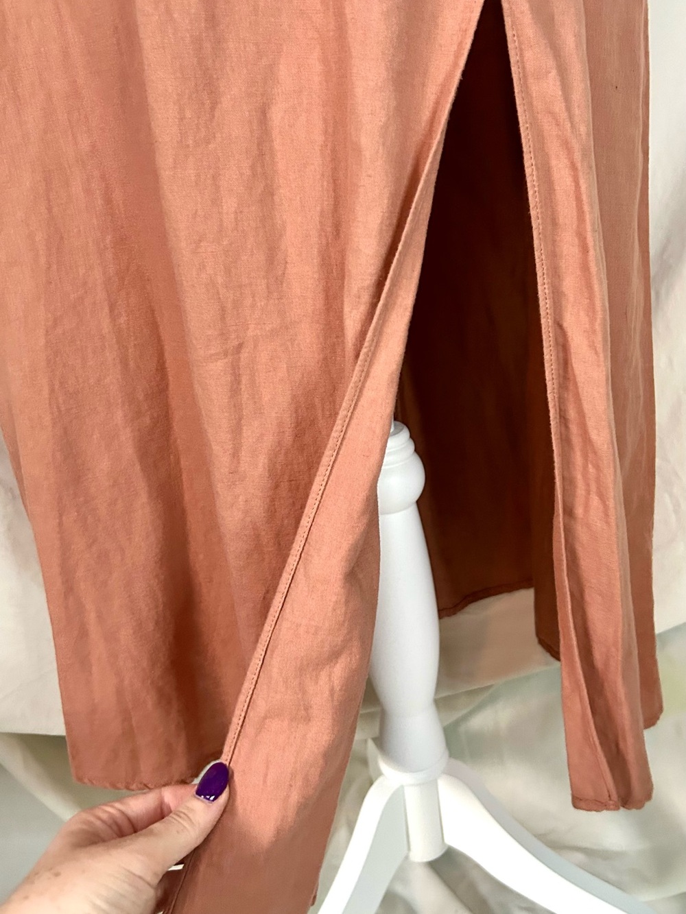 Zara Terracotta Ruffle Bow Linen/Cotton Blend Midi Dress, Size S - Picture 7 of 16